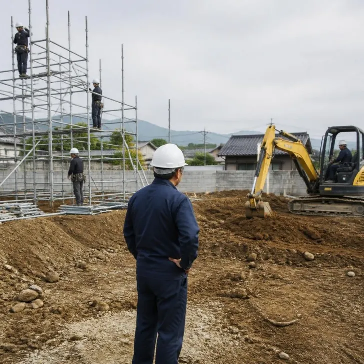 外構と基礎の工事を行う現場(イメージ)