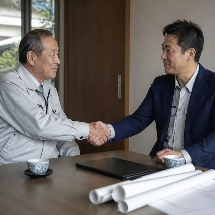 同業の社長どうしが現場で話す場面(イメージ)